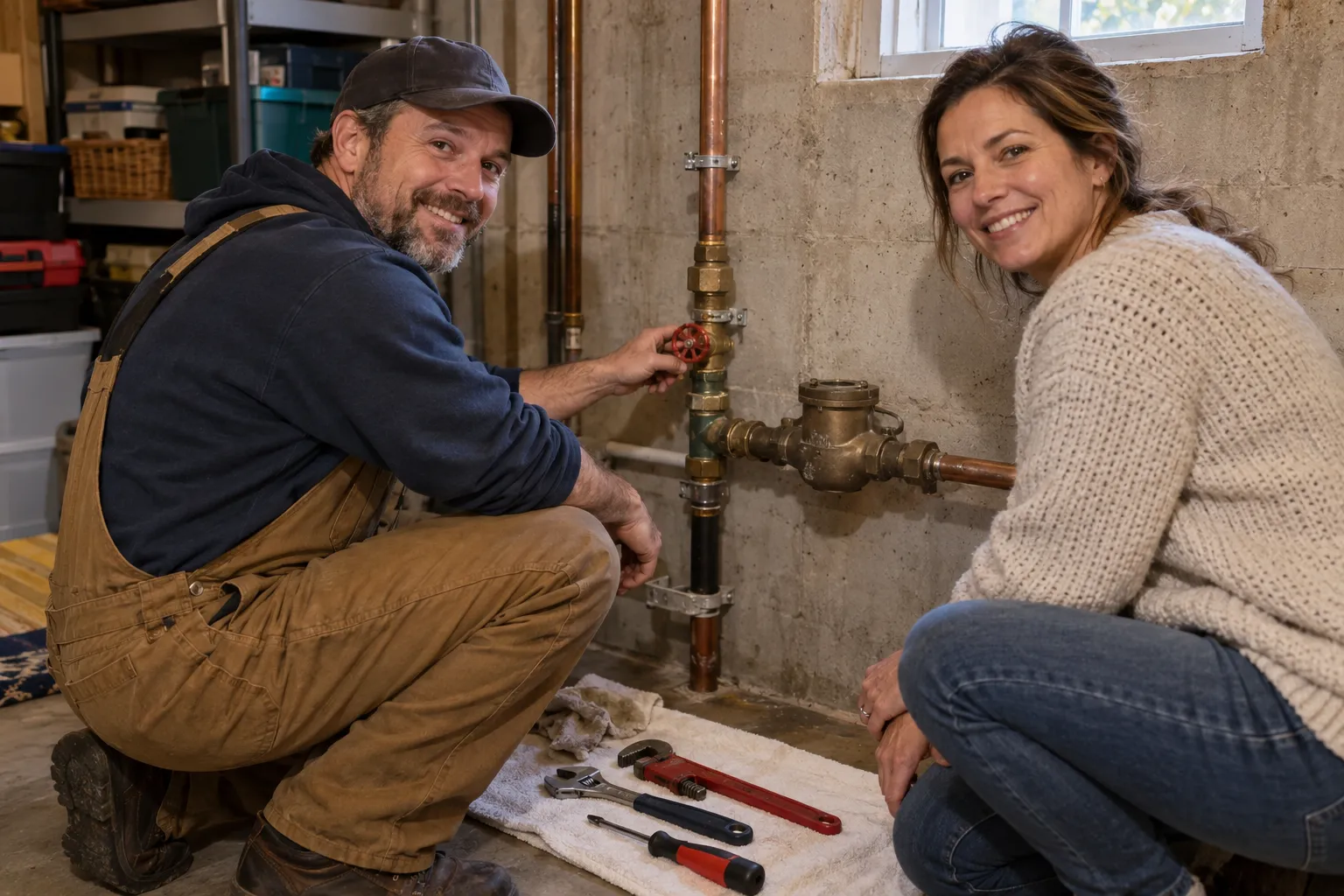 A provider checking a main water shutoff valve in a Louisville/Jefferson County metro government home
